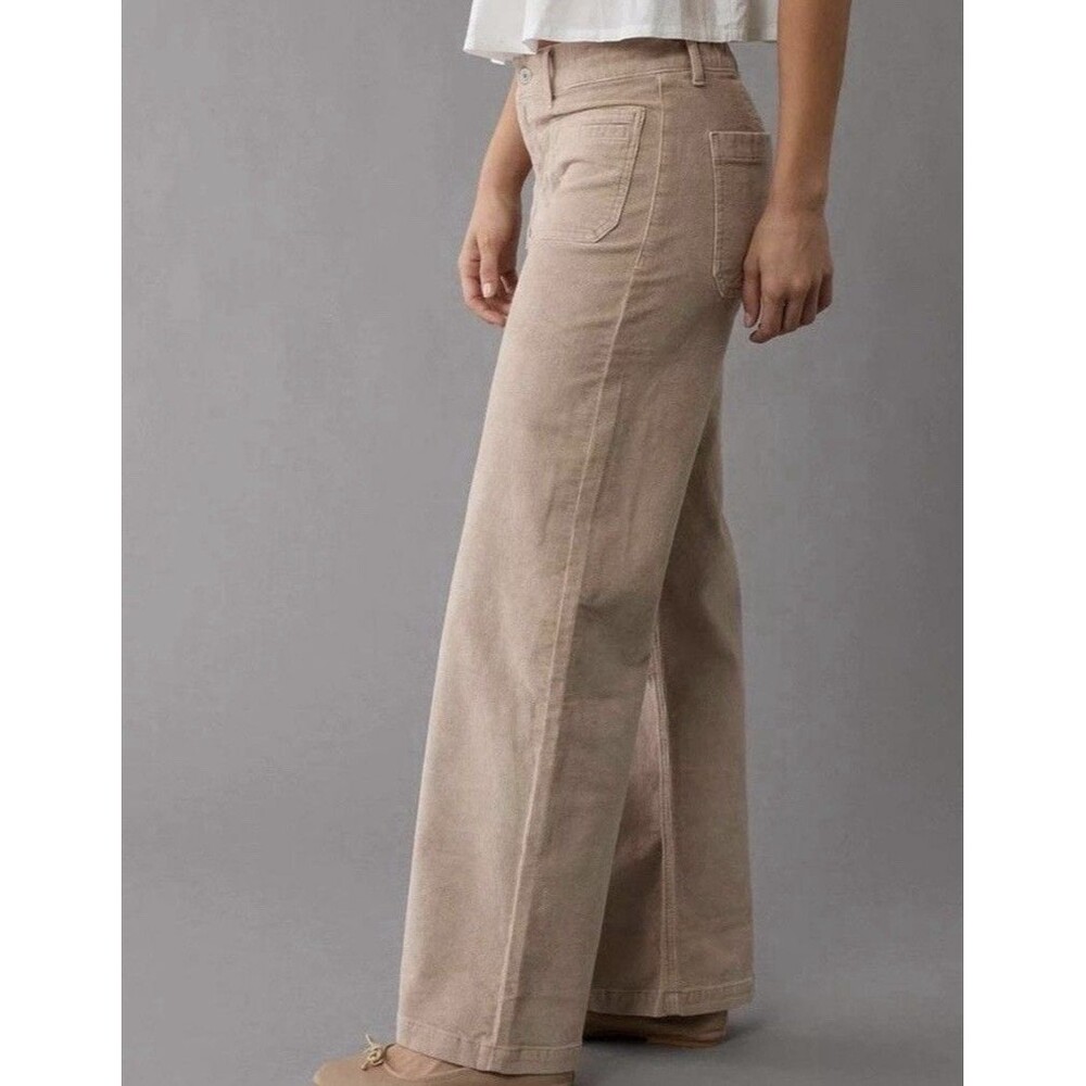 American Eagle Corduroy Low-Rise Baggy Wide Leg Pant SZ 6 Womens Taupe Light Tan